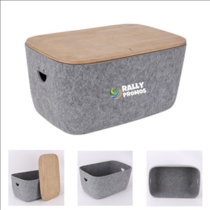PET Felt Storage Boxes Drawer Cube Container With Wooden Lid